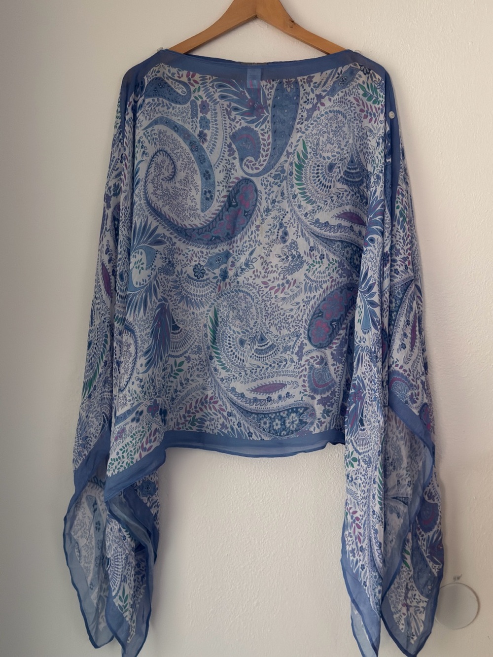 J Jill Lightweight Blue Paisley Rayon Poncho Shirt Caftan Top One Size